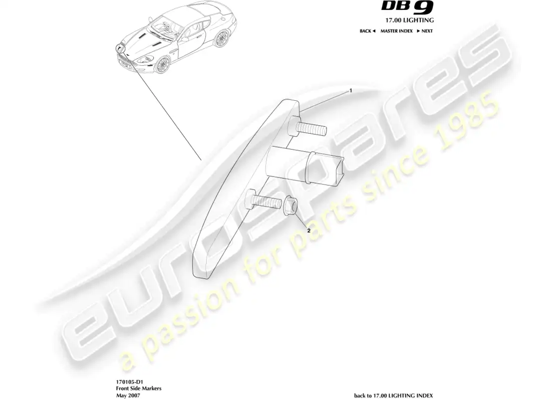 aston martin db9 (2009) front side markers diagrama de piezas