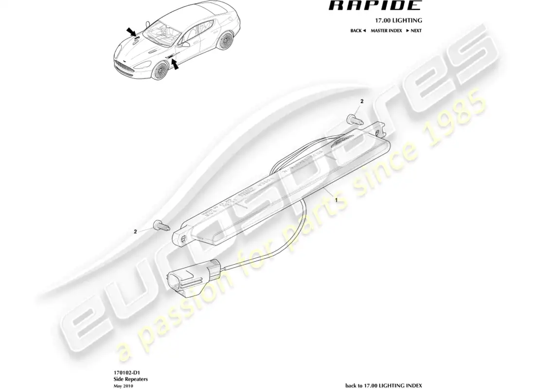 aston martin rapide (2013) repetidores laterales diagrama de piezas