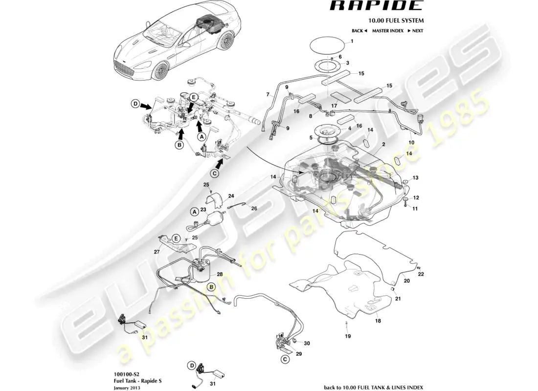 aston martin rapide (2018) conjunto de tanque de combustible, s diagrama de piezas