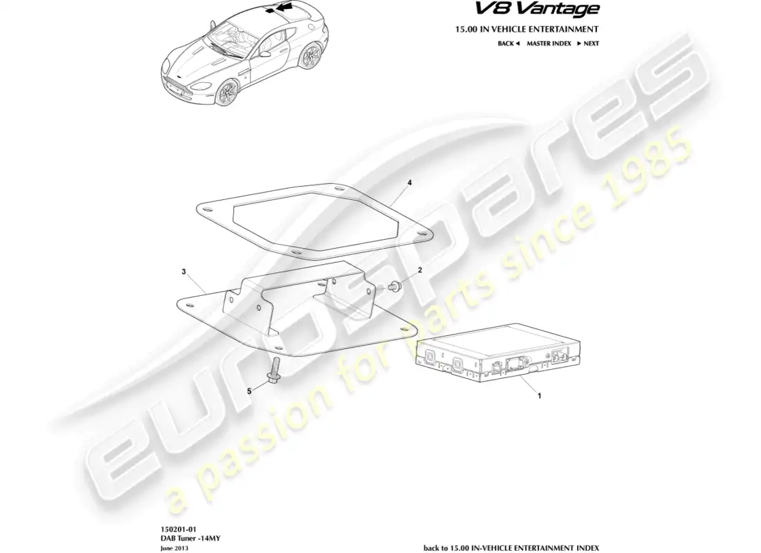 aston martin v8 vantage (2008) sintonizador dab, 14my diagrama de piezas