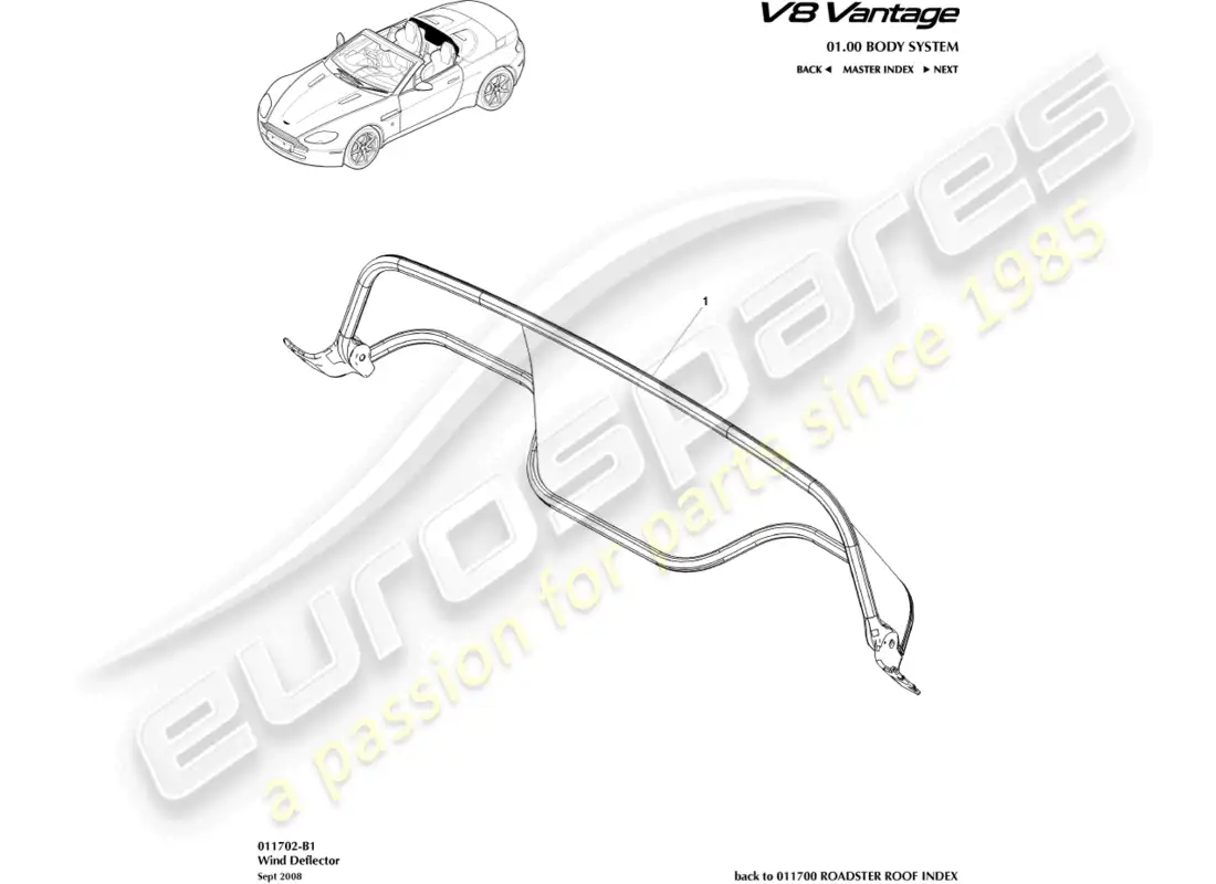 aston martin v8 vantage (2008) diagrama de piezas del deflector de viento