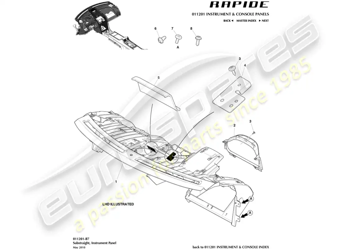 aston martin rapide (2014) sustrato ip diagrama de piezas