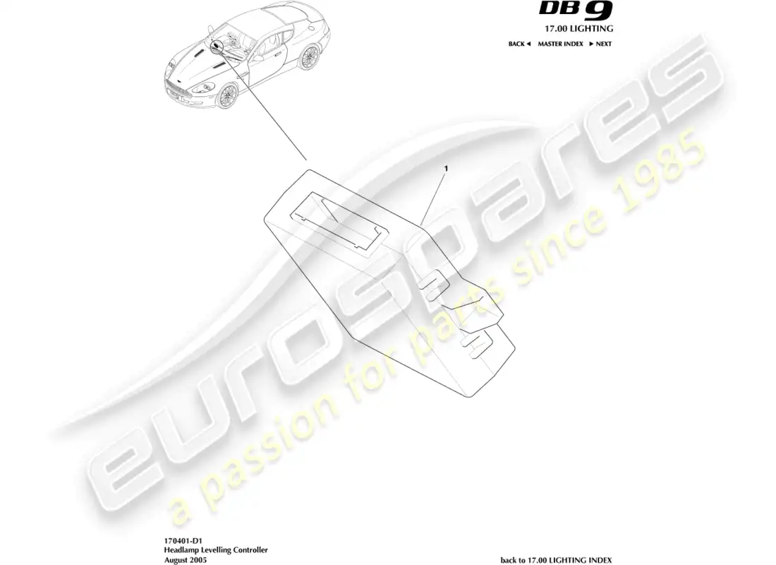 aston martin db9 (2010) controlador de nivelación de faros diagrama de piezas