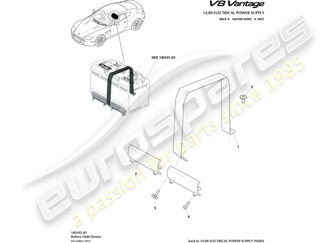 aston martin v8 vantage (2008) diagrama de piezas de sujeción de batería