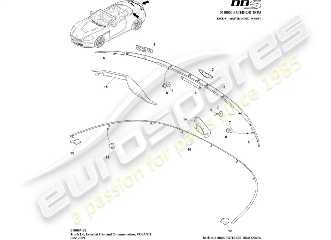 aston martin dbs (2011) embellecedor de tapa de maletero, volante diagrama de piezas