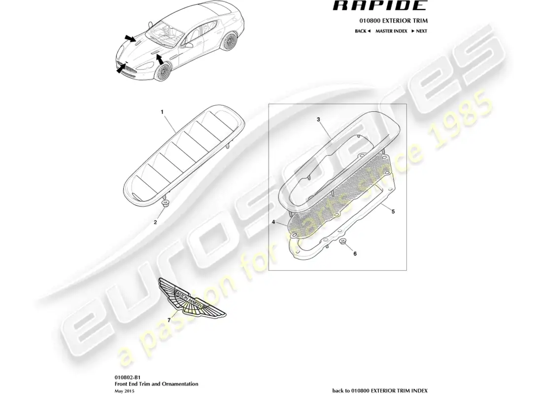 aston martin rapide (2013) ajuste del extremo delantero diagrama de piezas