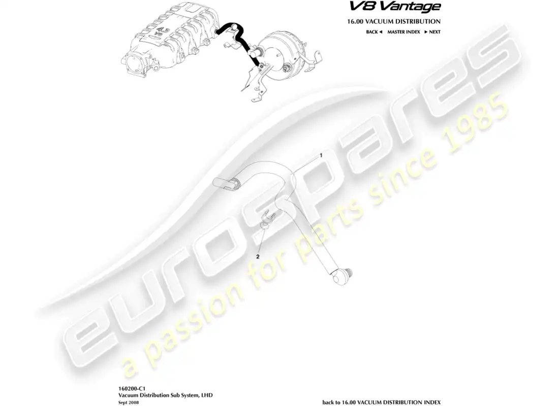 aston martin v8 vantage (2008) diagrama de piezas del tubo de vacío, lhd