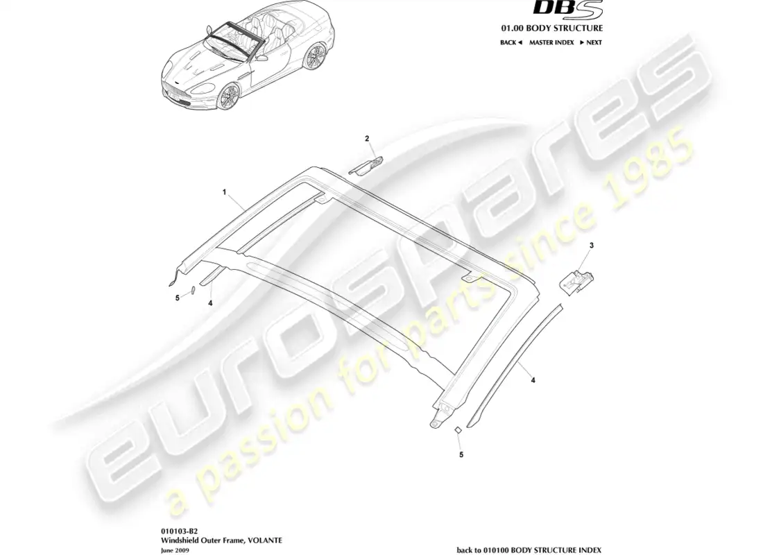 aston martin dbs (2007) windscreen, outer, volante diagrama de piezas