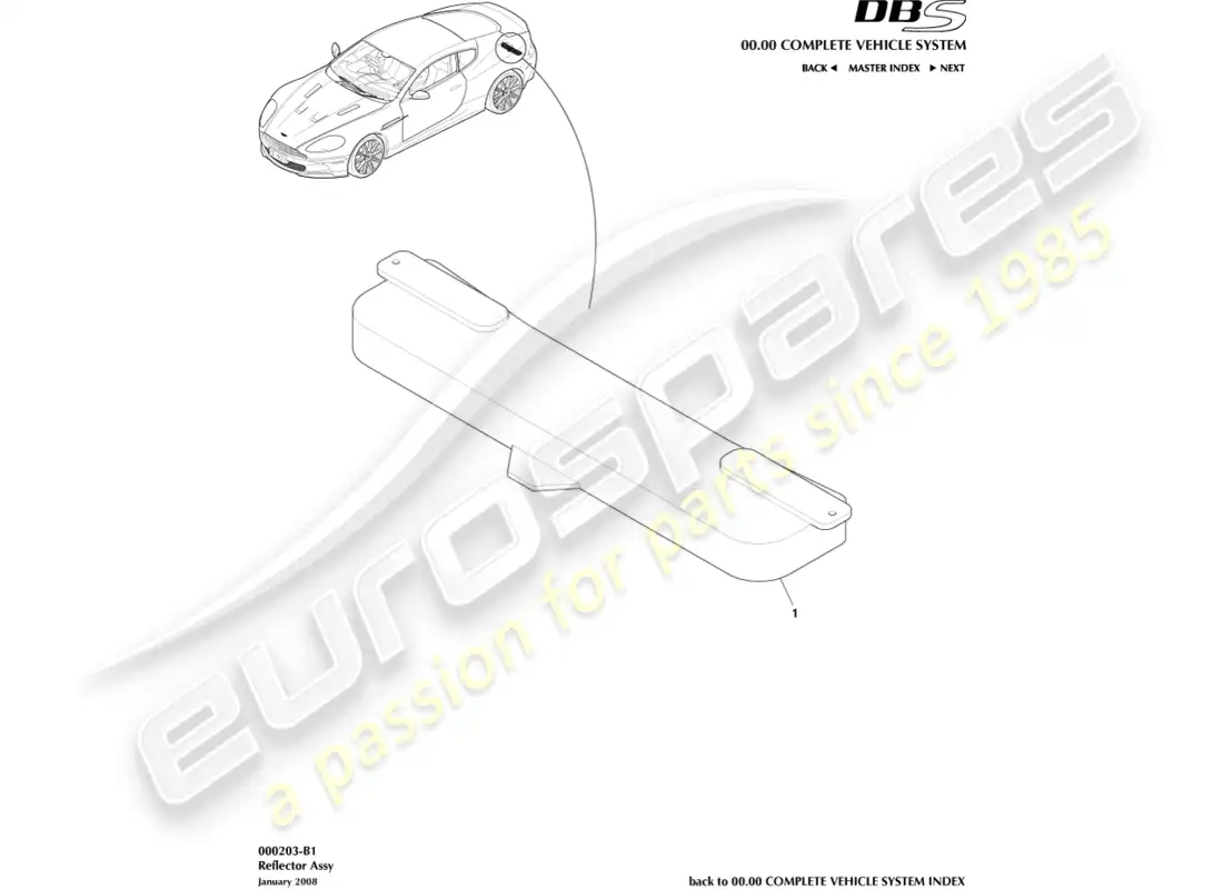 aston martin dbs (2007) reflector de advertencia de peligro diagrama de piezas