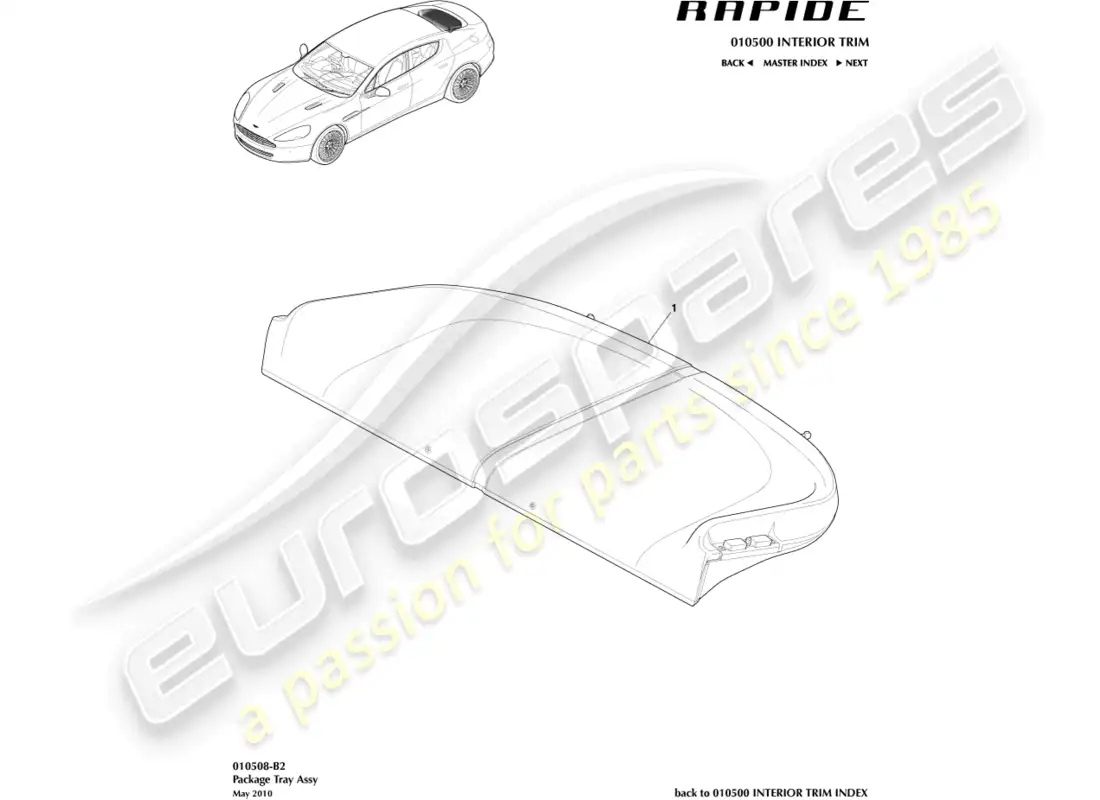 aston martin rapide (2016) panel embellecedor del estante para paquetes diagrama de piezas