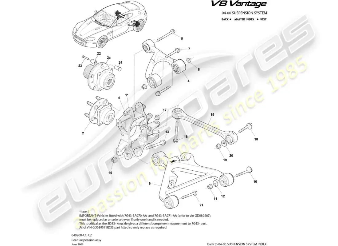aston martin v8 vantage (2008) diagrama de piezas del conjunto de suspensión trasera