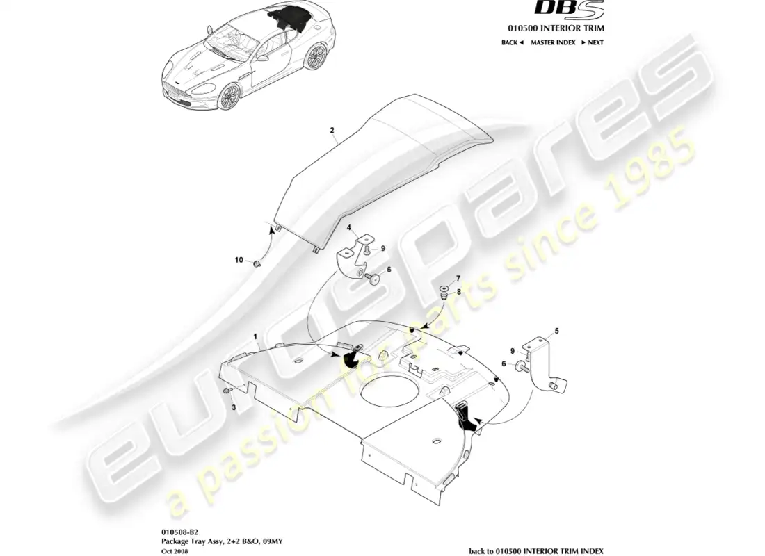 aston martin dbs (2012) conjunto de bandeja de paquete, 2+2 b&o diagrama de piezas