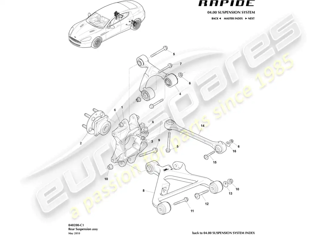 aston martin rapide (2012) diagrama de piezas del conjunto de suspensión trasera
