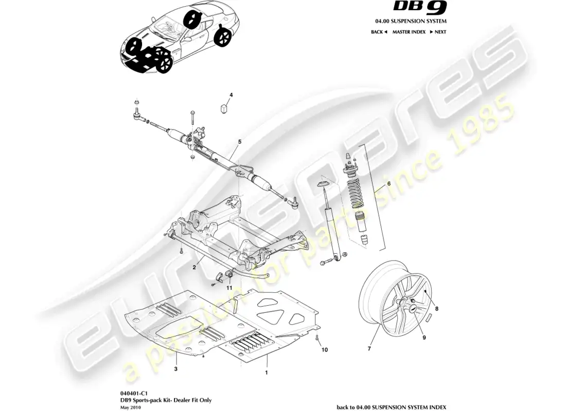 aston martin db9 (2008) kit de paquete deportivo, 2007 diagrama de piezas
