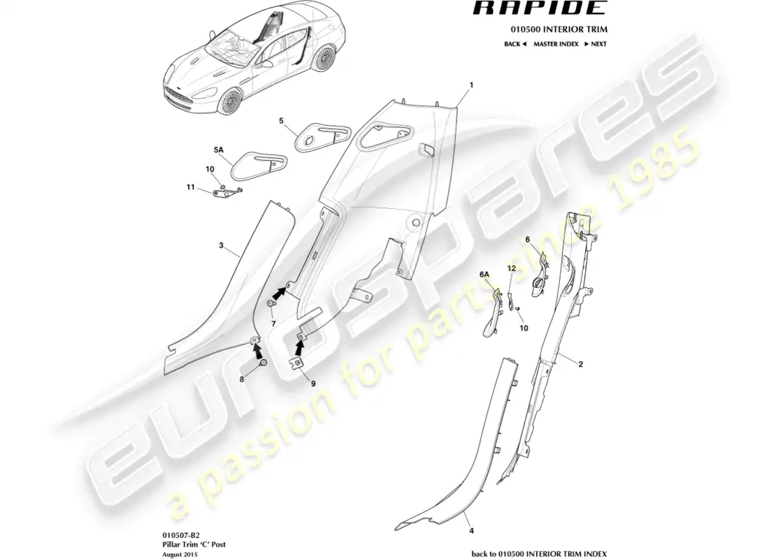 aston martin rapide (2010) ajuste del pilar c diagrama de piezas