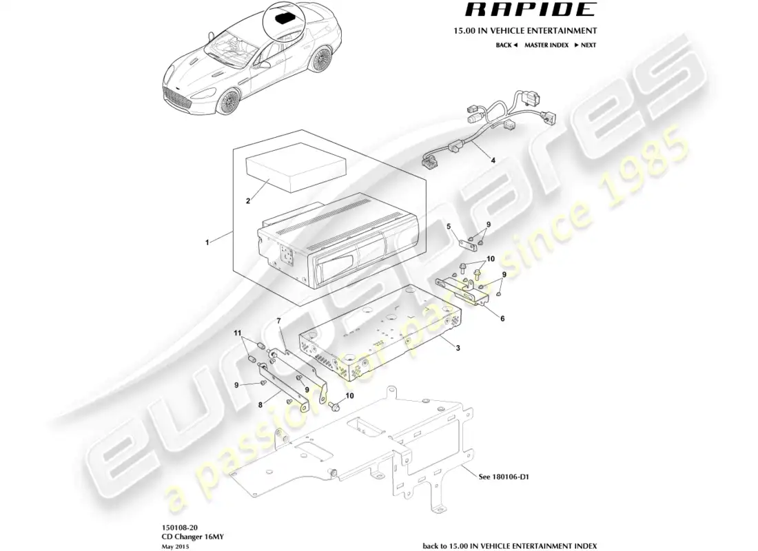 aston martin rapide (2010) cambiador de cd, 16my en diagrama de piezas