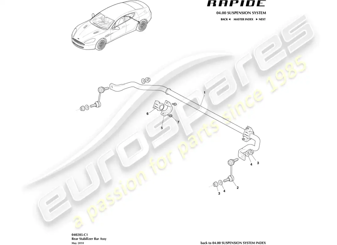 aston martin rapide (2014) diagrama de piezas de la barra estabilizadora trasera