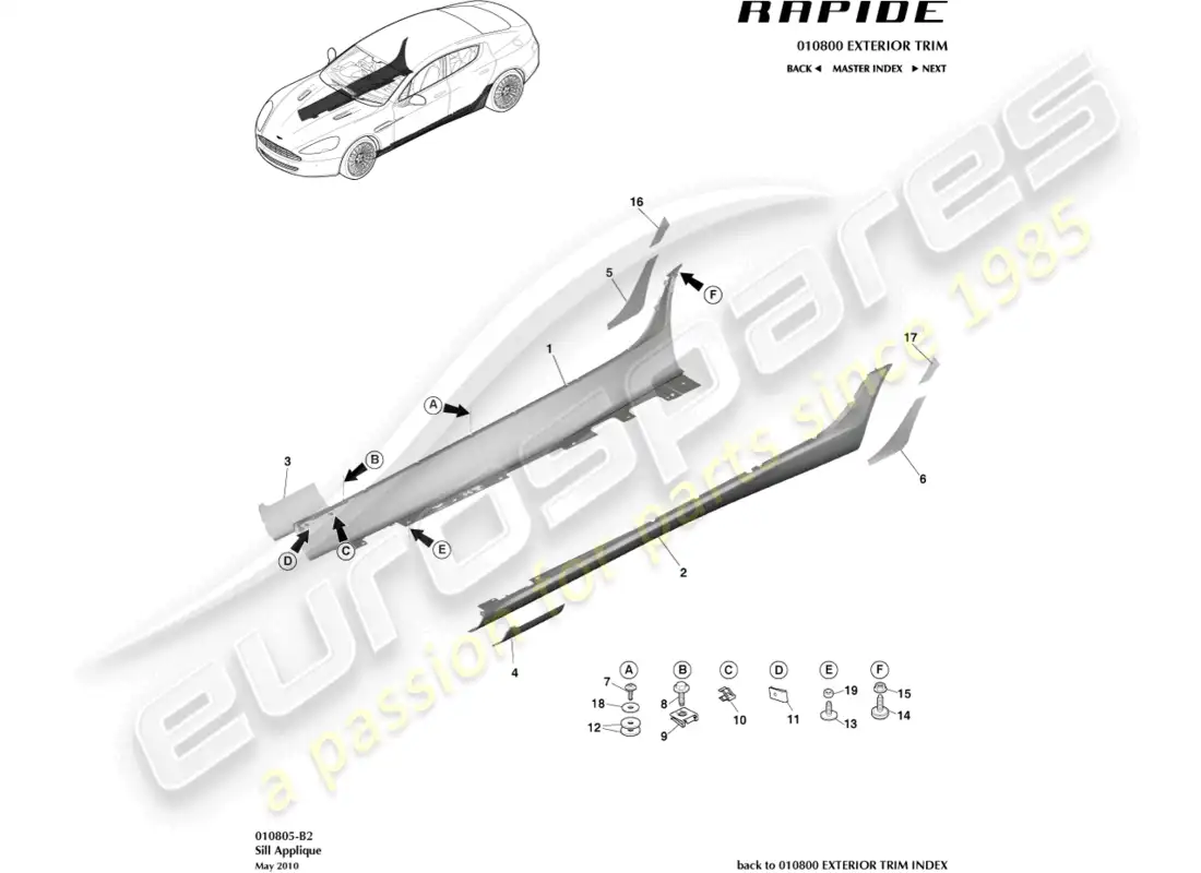 aston martin rapide (2013) apliques de alféizar diagrama de piezas