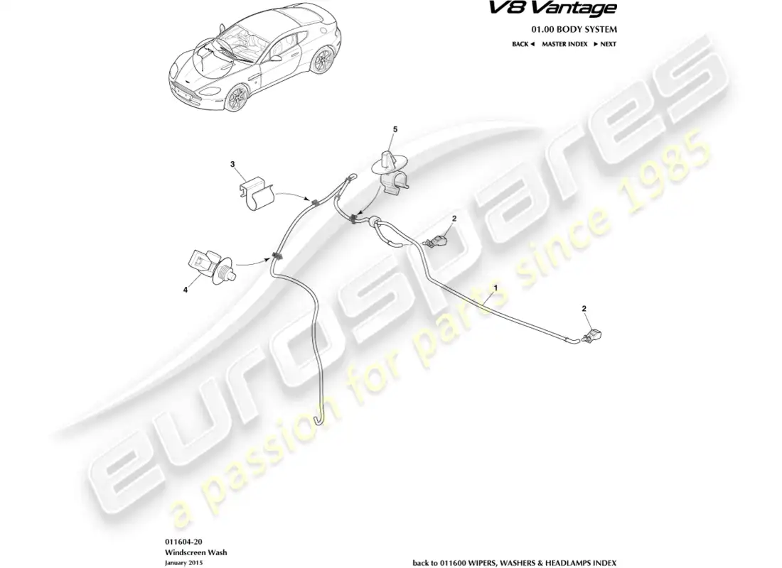 aston martin v8 vantage (2008) diagrama de piezas del lavaparabrisas