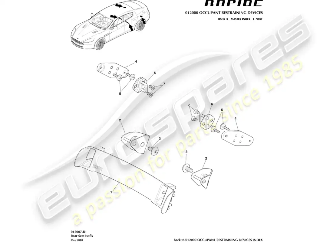 aston martin rapide (2016) soportes de sujeción isofix diagrama de piezas