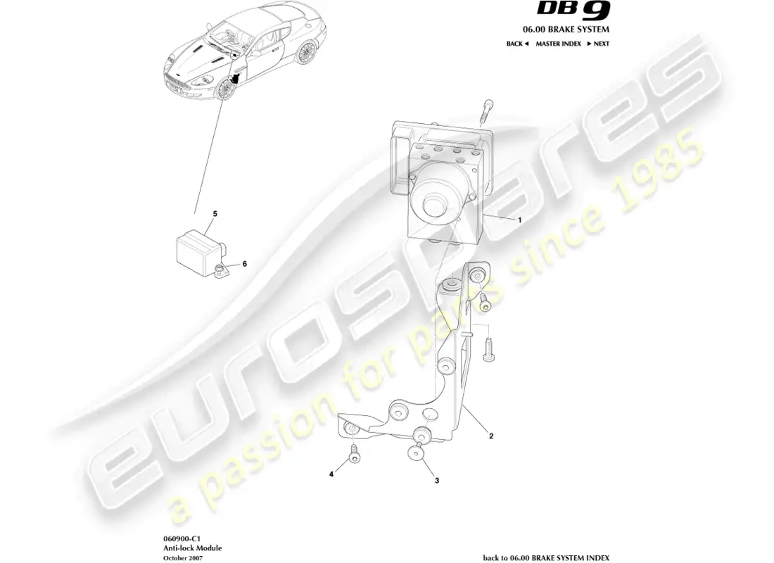 aston martin db9 (2006) módulo antibloqueo diagrama de piezas