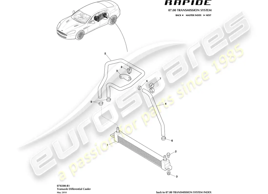 aston martin rapide (2010) enfriador de aceite diferencial diagrama de piezas