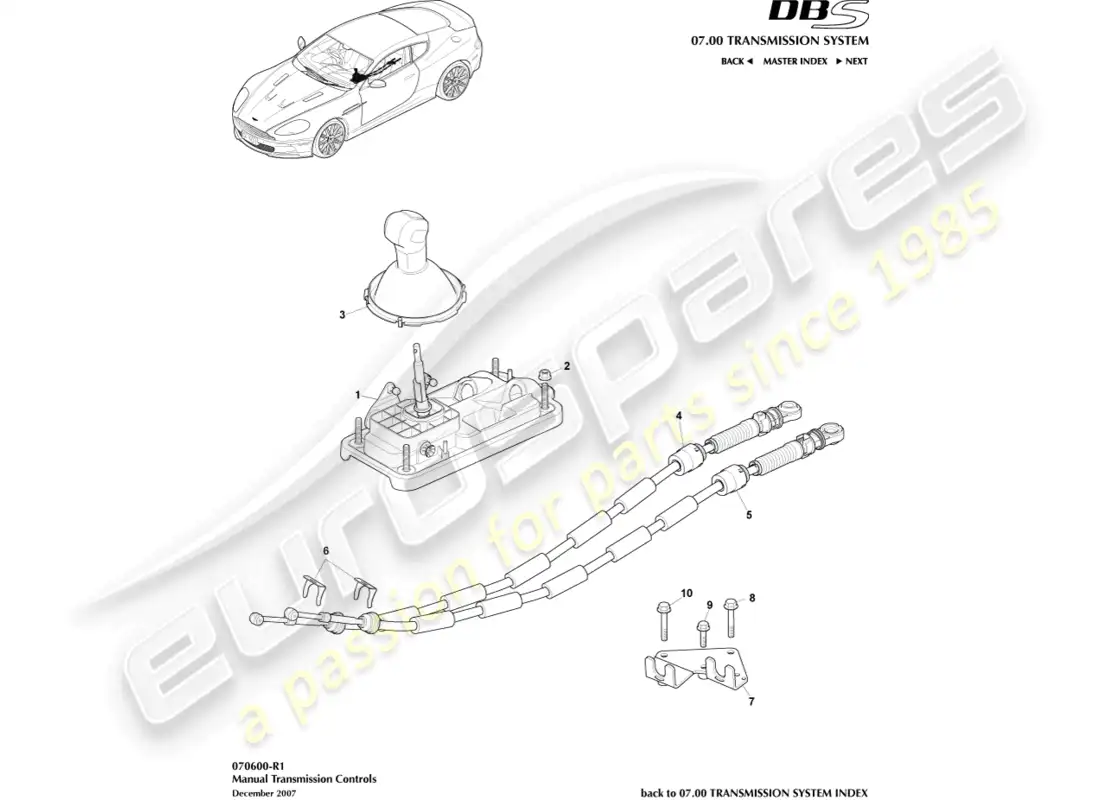 aston martin dbs (2013) conjunto de palanca de cambios, manual diagrama de piezas