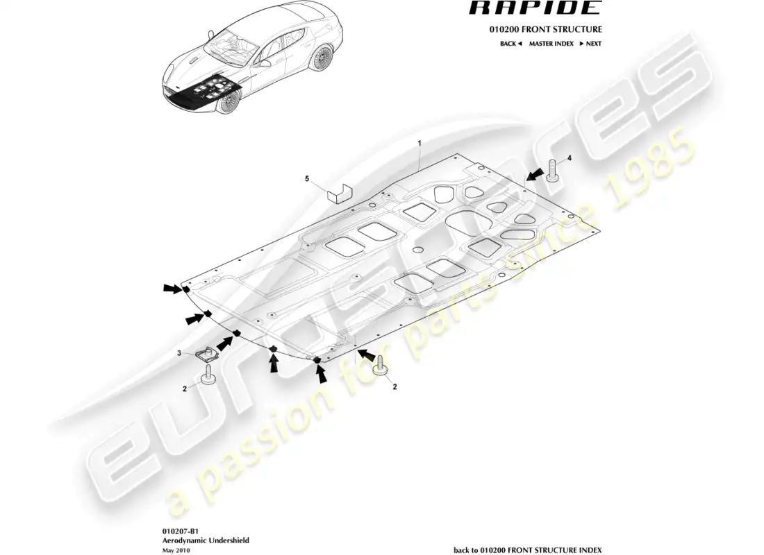 aston martin rapide (2011) escudo inferior delantero diagrama de piezas