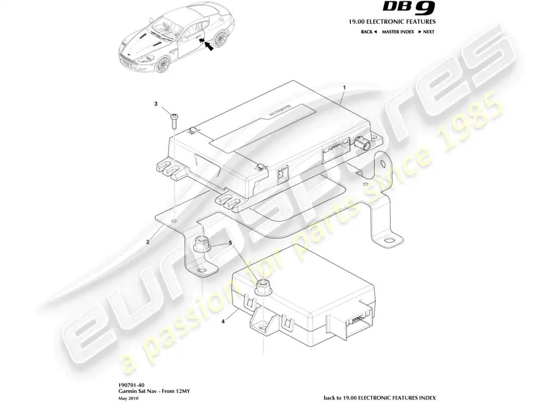 aston martin db9 (2009) navegador por satélite, 12my encendido diagrama de piezas