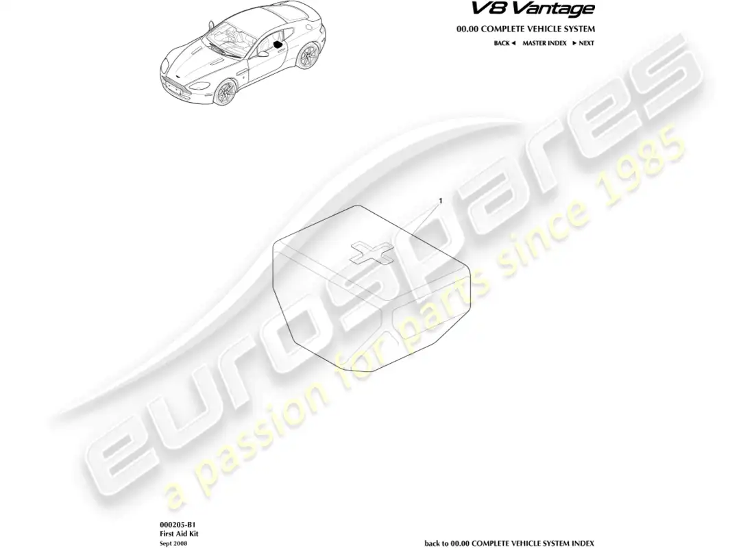 aston martin v8 vantage (2008) diagrama de piezas del botiquín de primeros auxilios