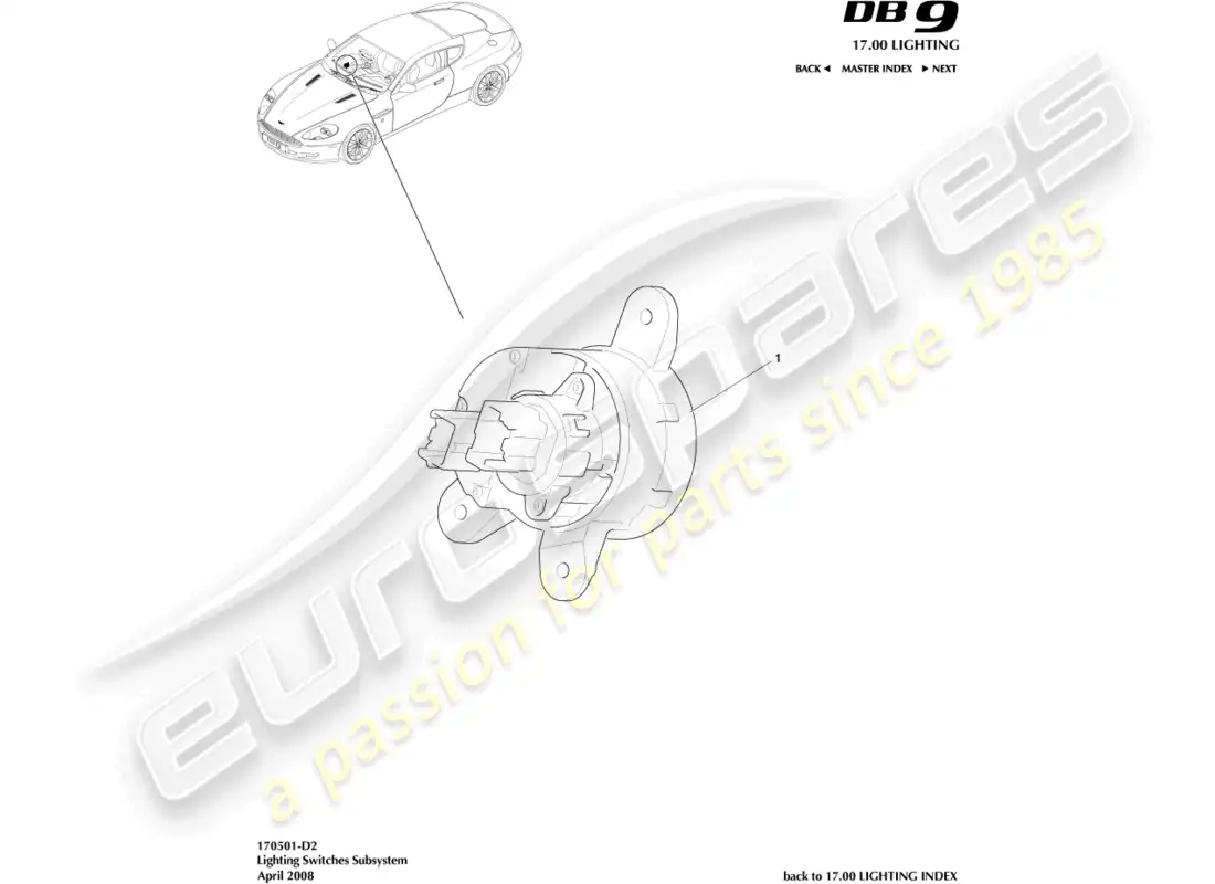 aston martin db9 (2004) interruptor de luz diagrama de piezas