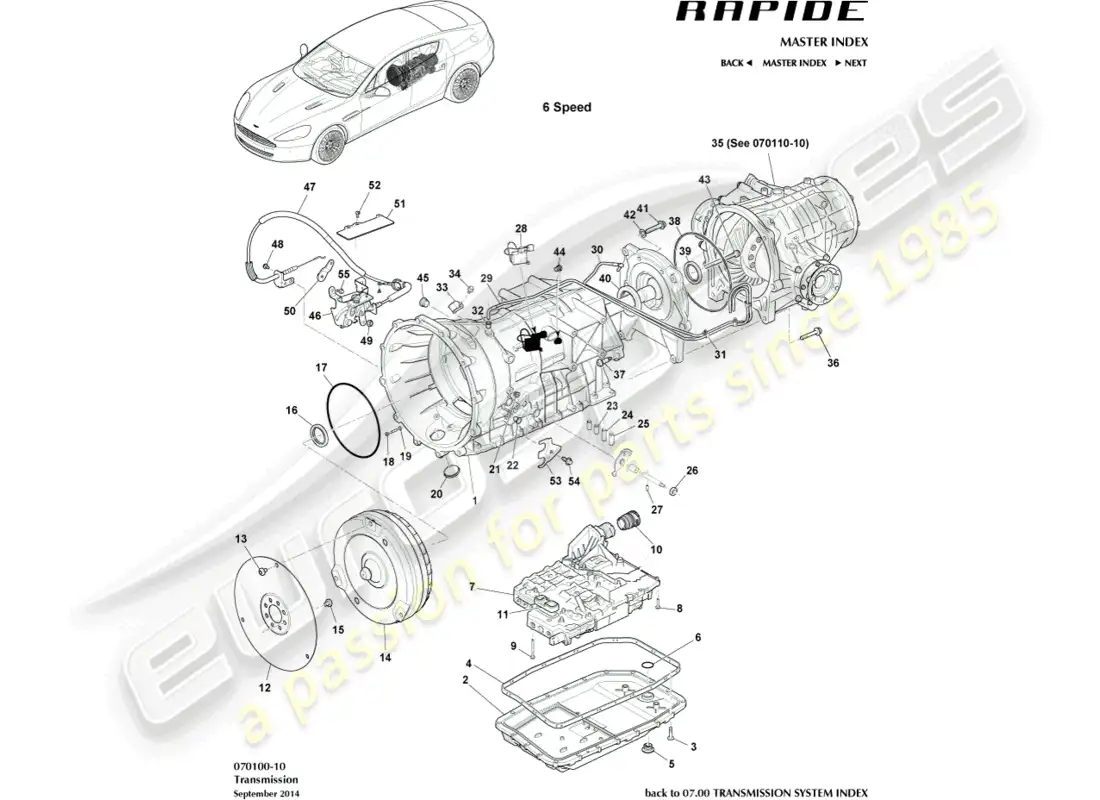 aston martin rapide (2014) transeje diagrama de piezas