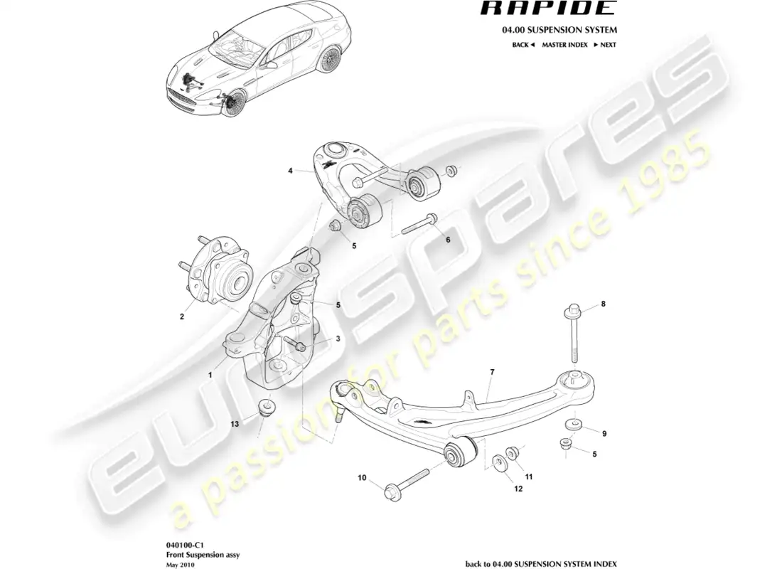 aston martin rapide (2017) diagrama de piezas del conjunto de suspensión delantera