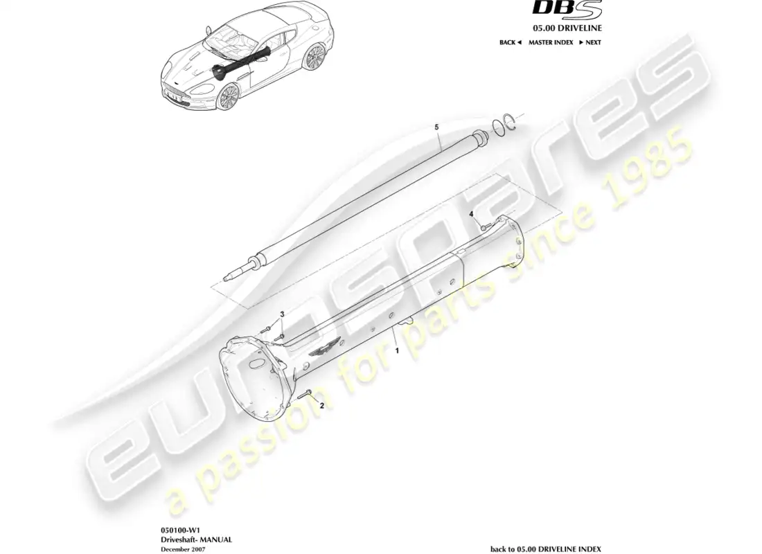 aston martin dbs (2011) conjunto de eje de transmisión, manual diagrama de piezas