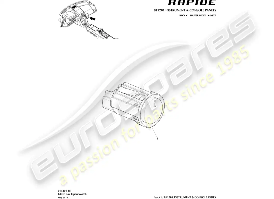 aston martin rapide (2018) interruptor de guantera diagrama de piezas