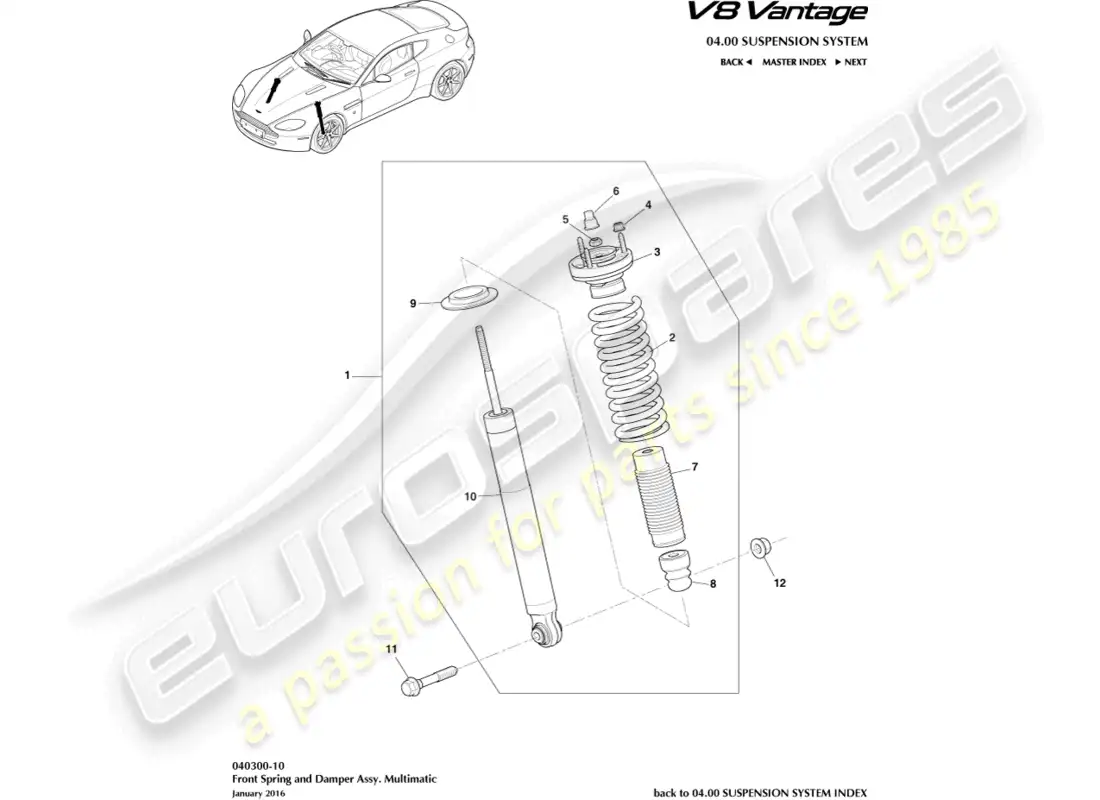 aston martin v8 vantage (2008) resorte delantero y amortiguador, diagrama de piezas multimatic