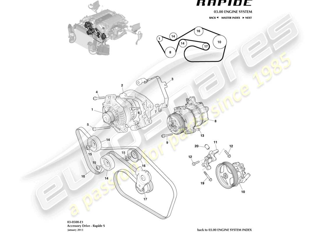 aston martin rapide (2013) unidad de accesorios diagrama de piezas
