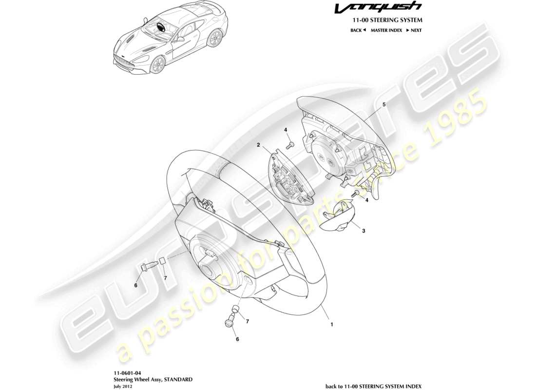 aston martin vanquish (2017) diagrama de piezas del volante