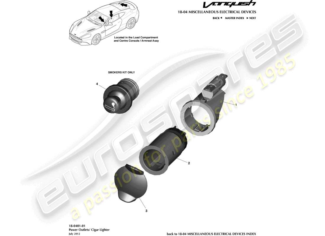 aston martin vanquish (2015) toma de energía diagrama de piezas