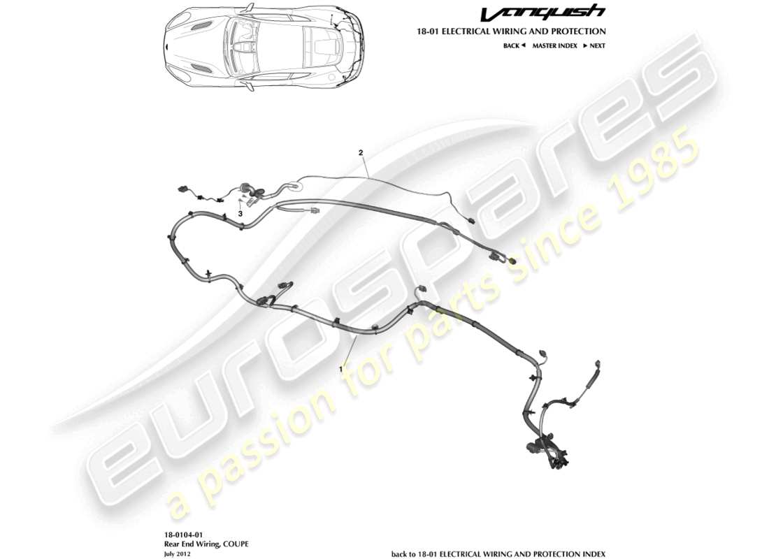 aston martin vanquish (2016) arnés trasero, cupé diagrama de piezas