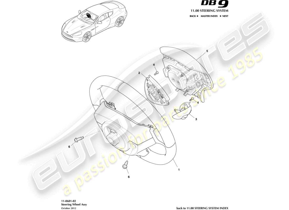 aston martin db9 (2014) volante diagrama de piezas