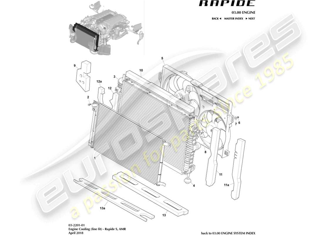 aston martin rapide (2018) diagrama de piezas de ajuste de línea y refrigeración del motor