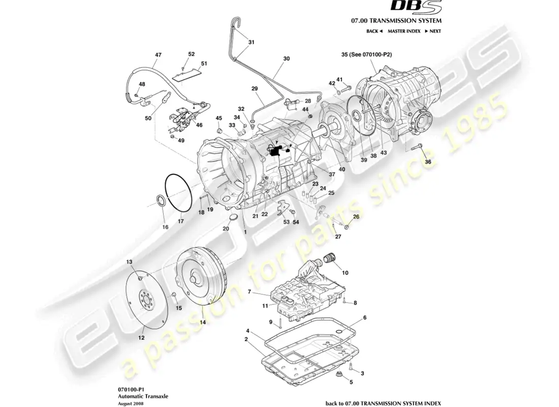 aston martin dbs (2007) transmisión, automático diagrama de piezas