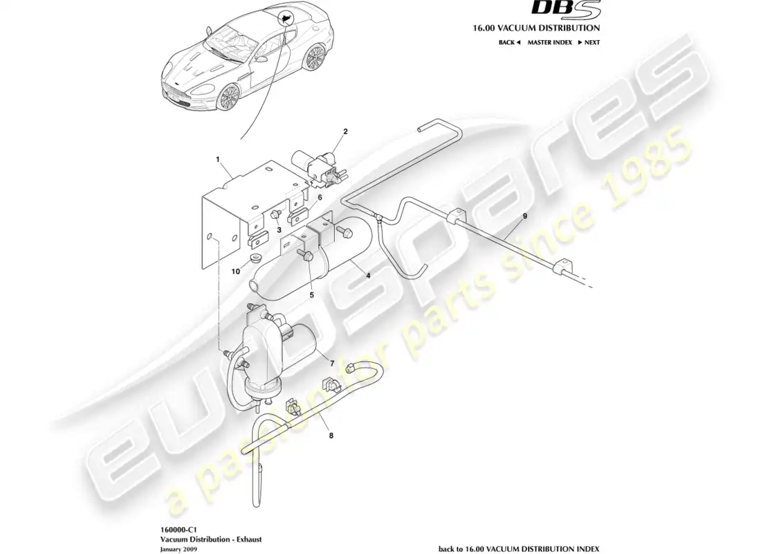 aston martin dbs (2008) distribución de vacío diagrama de piezas