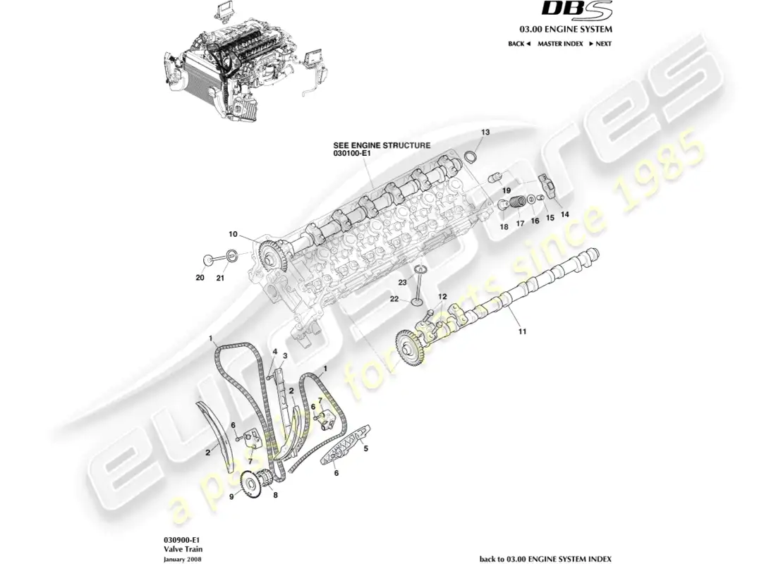 aston martin dbs (2011) valve train diagrama de piezas