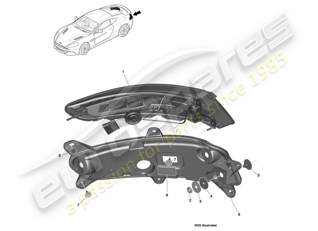 aston martin vanquish (2014) diagrama de piezas de las luces traseras