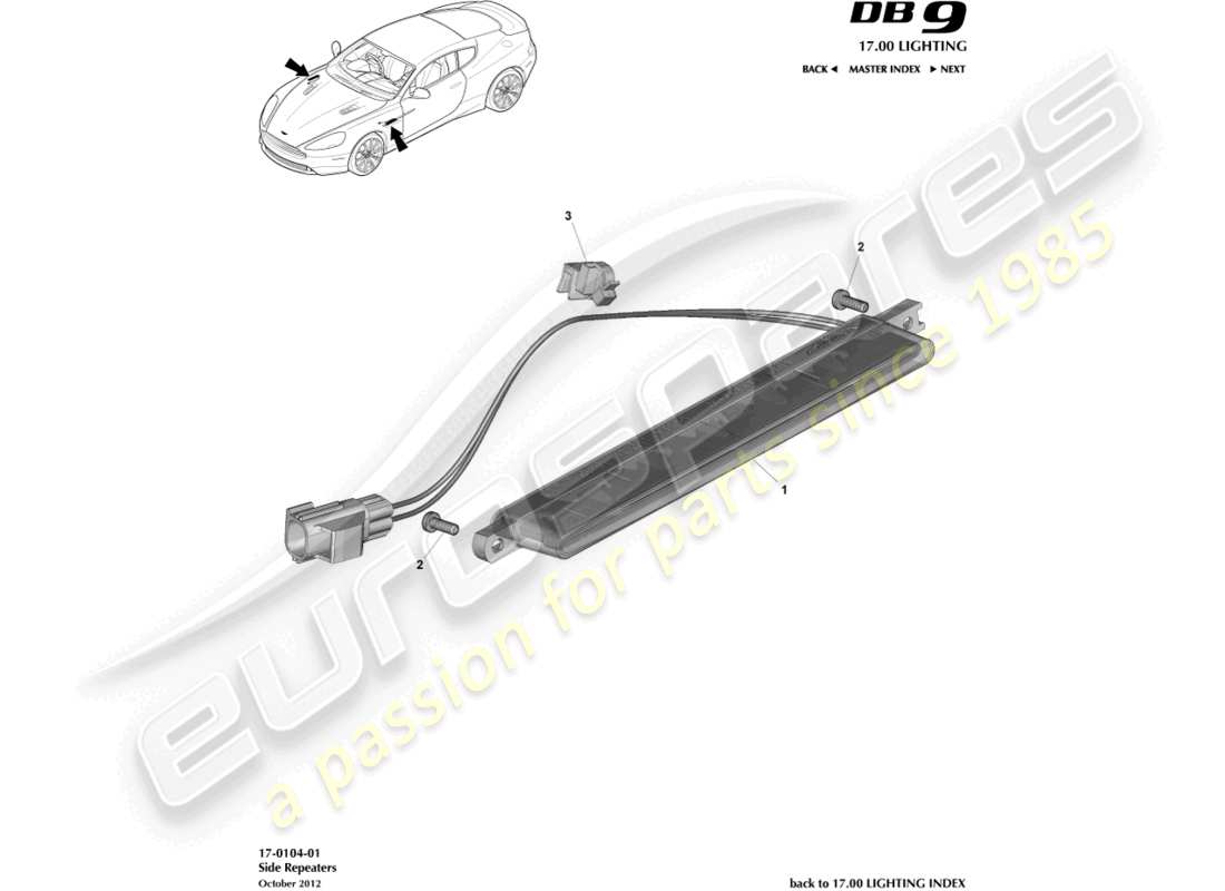 aston martin db9 (2015) diagrama de piezas de repetidores laterales