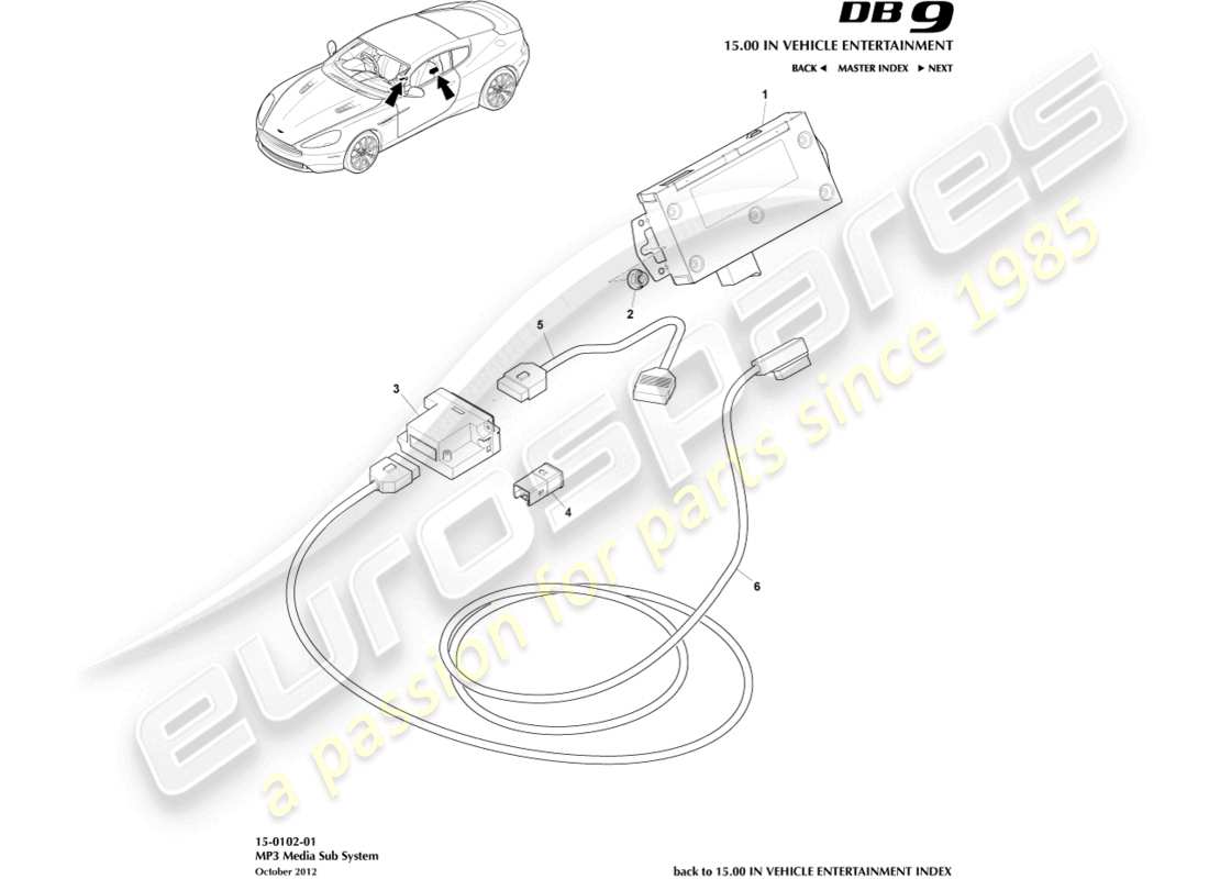 aston martin db9 (2015) mp3 diagrama de piezas del subsistema multimedia