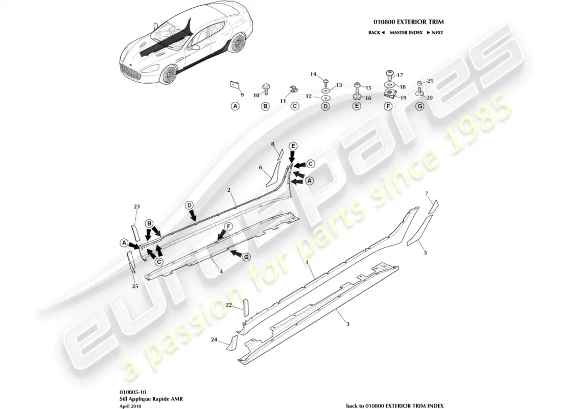 aston martin rapide (2013) aplique de alféizar, amr diagrama de piezas