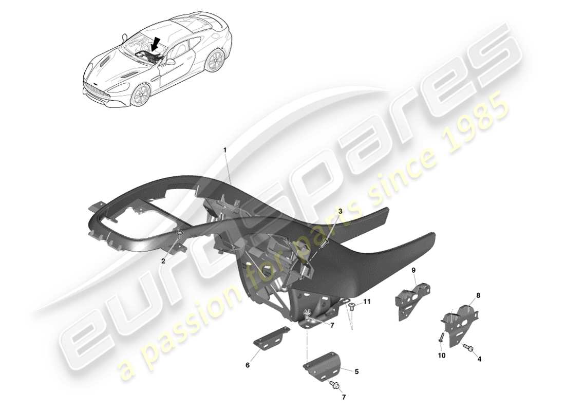 aston martin vanquish (2014) moldura central diagrama de piezas